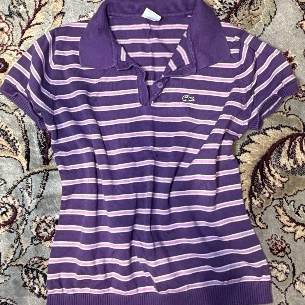 Lacoste Purple and White Striped Polo